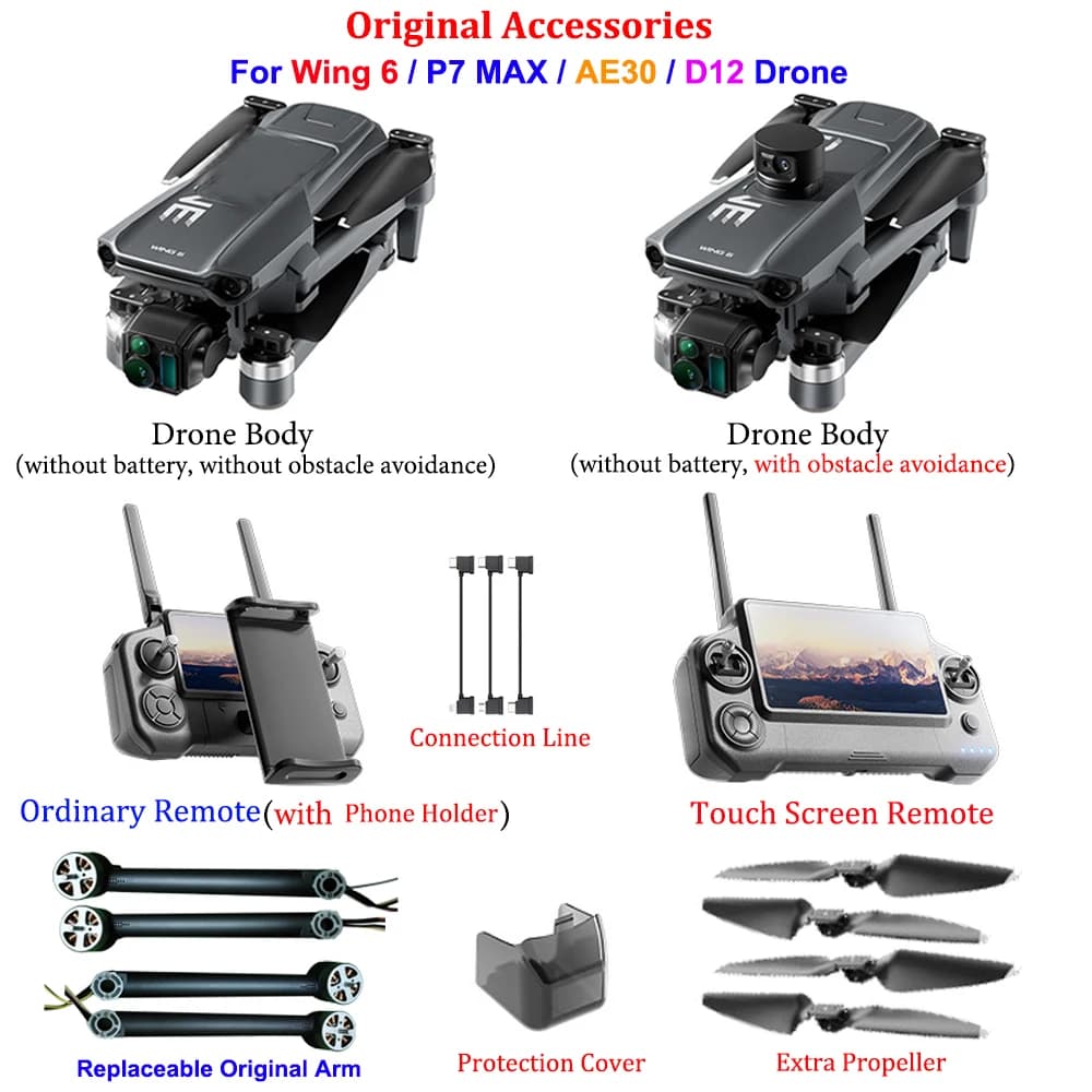 Wing 6 Drone Normal Body or Touch Screen Remote Control Elica Obstacles Replaceable Arm Replacement Parts Toys Accessories