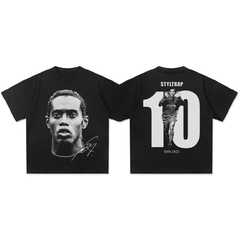 Double Sided Vintage Abstract Soccer Player Graphic T-shirt Grunge Football Athlete Print Soft Cotton Unisex Short Sleeve Tee