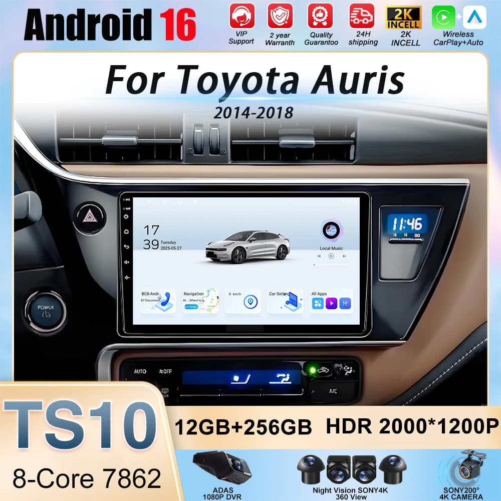 Android 16 For Toyota Auris 2014 2015 2016 2017 2018 Corolla Car Radio Carplay Android Auto Multimedia Player 5G WIFI Bluetooth