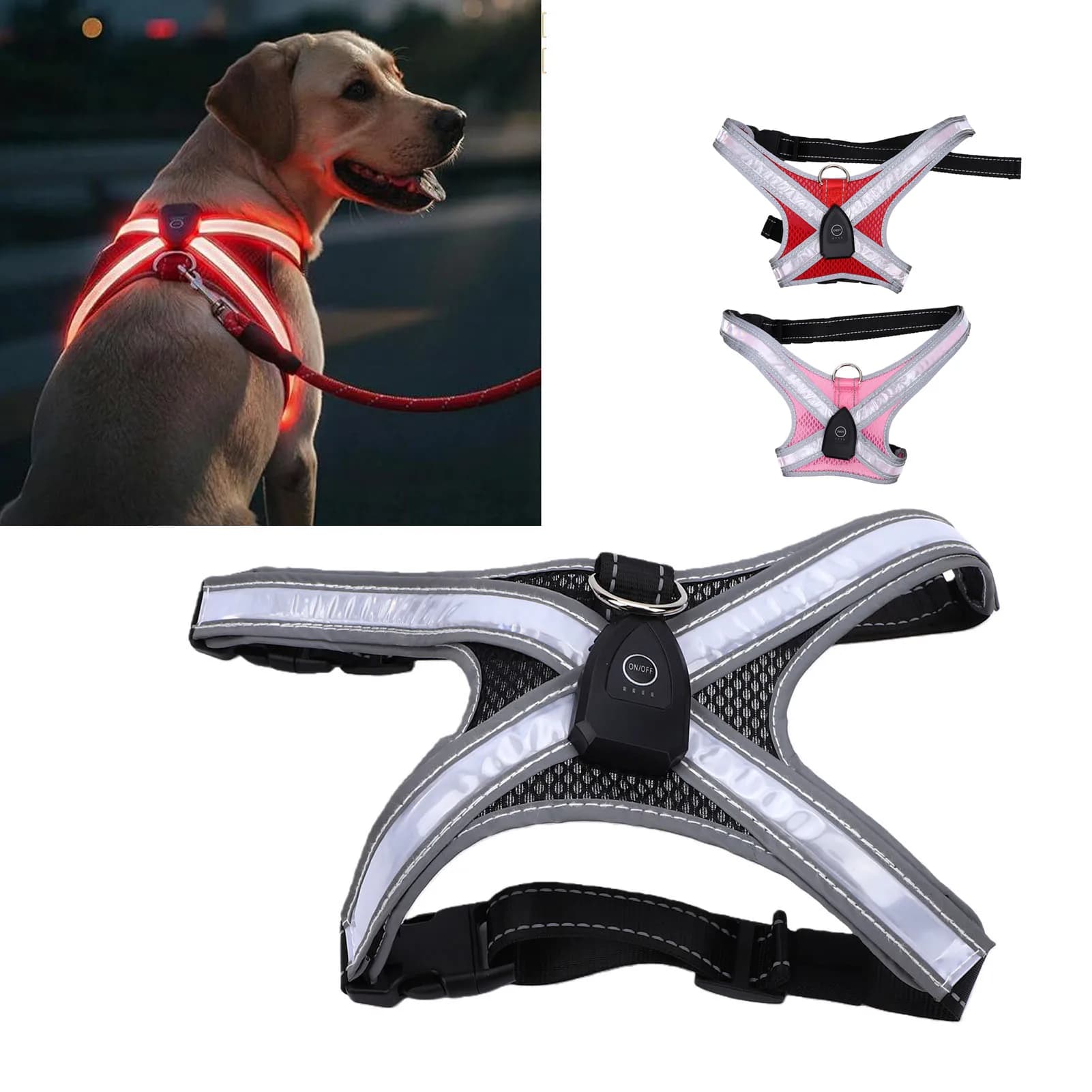 Pettorina per cani illuminata a LED, gilet luminoso per cani, per passeggiate notturne, ricaricabile tramite USB, regolabile, leggera, pettorina luminosa per cani