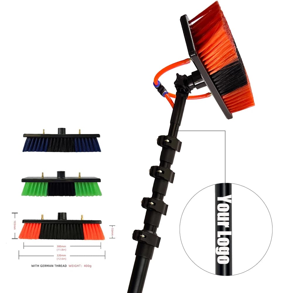 Sistema di alimentazione idrica con spazzola per la pulizia con asta telescopica in alluminio da 7 m/24 piedi per la pulizia di finestre e pannelli solari