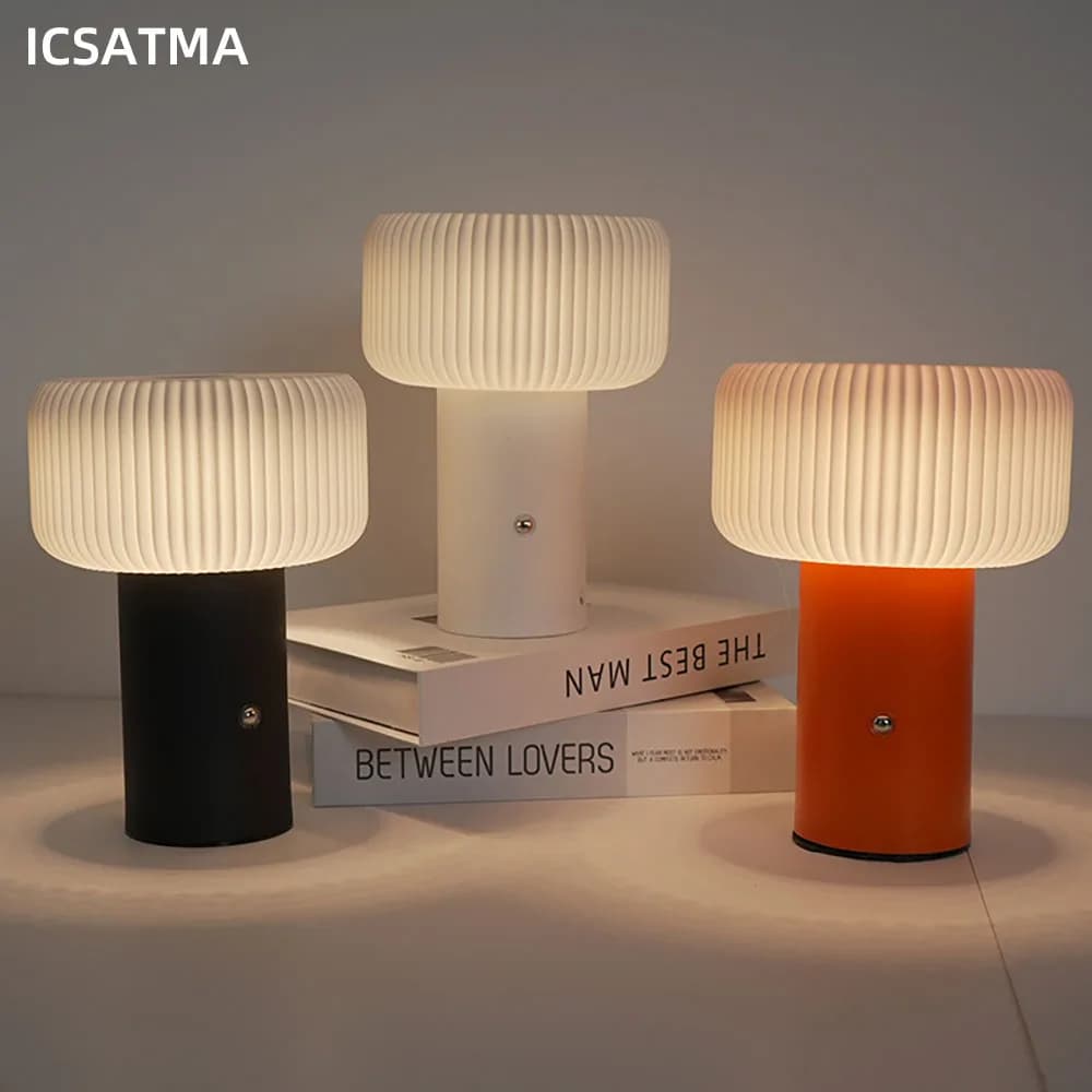 Mushroom Table Lamp LED 3-color Dimming Desk Lamp Desktop Decoration Atmosphere Lamp for Restaurant Bedroom Bedside Night Light