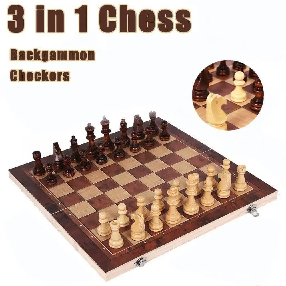 Set da Viaggio 3 in 1: Scacchi, Backgammon e Dama in Legno, Gioco da Tavolo per Intrattenimento, Regalo di Natale