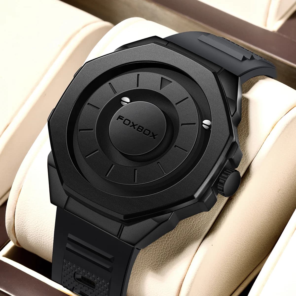 Orologio da uomo casual alla moda Orologio da polso sportivo al quarzo impermeabile in silicone Orologio da uomo d'affari con sfera magnetica in acciaio rotante di lusso
