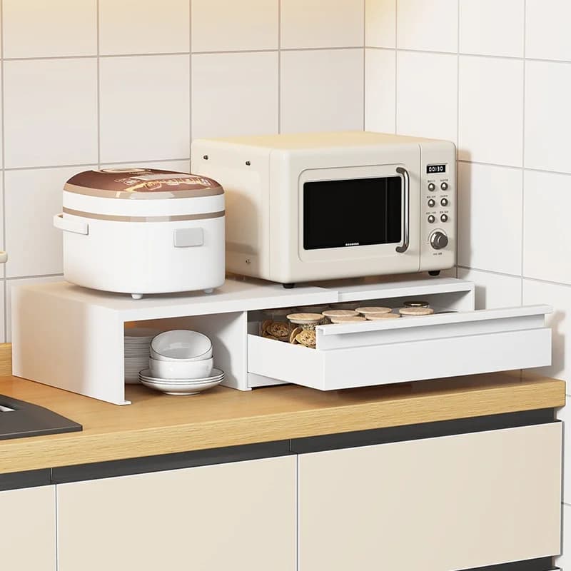 Scaffale per microonde con cassetto estraibile, scaffale portaoggetti da cucina, scaffale estraibile da appoggio per cucina, espositore da cucina