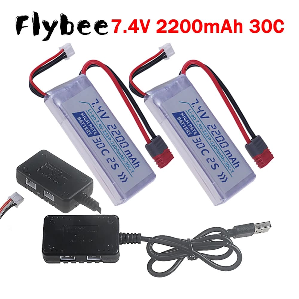 Batteria LiPo 7.4V 2200mAh 30C ad Alta Corrente con Connettore T per Auto RC, Drone, FPV, Elicottero, Quadricottero, Ricambi per Giocattoli RC 2S
