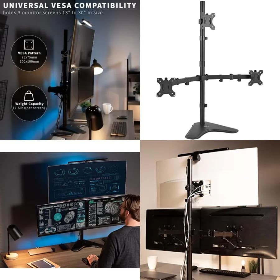 Supporto da Scrivania per Tre Monitor LCD LED, Stand Indipendente Robusto Completamente Regolabile per 3 Schermi fino a 30 Pollici STAND-V
