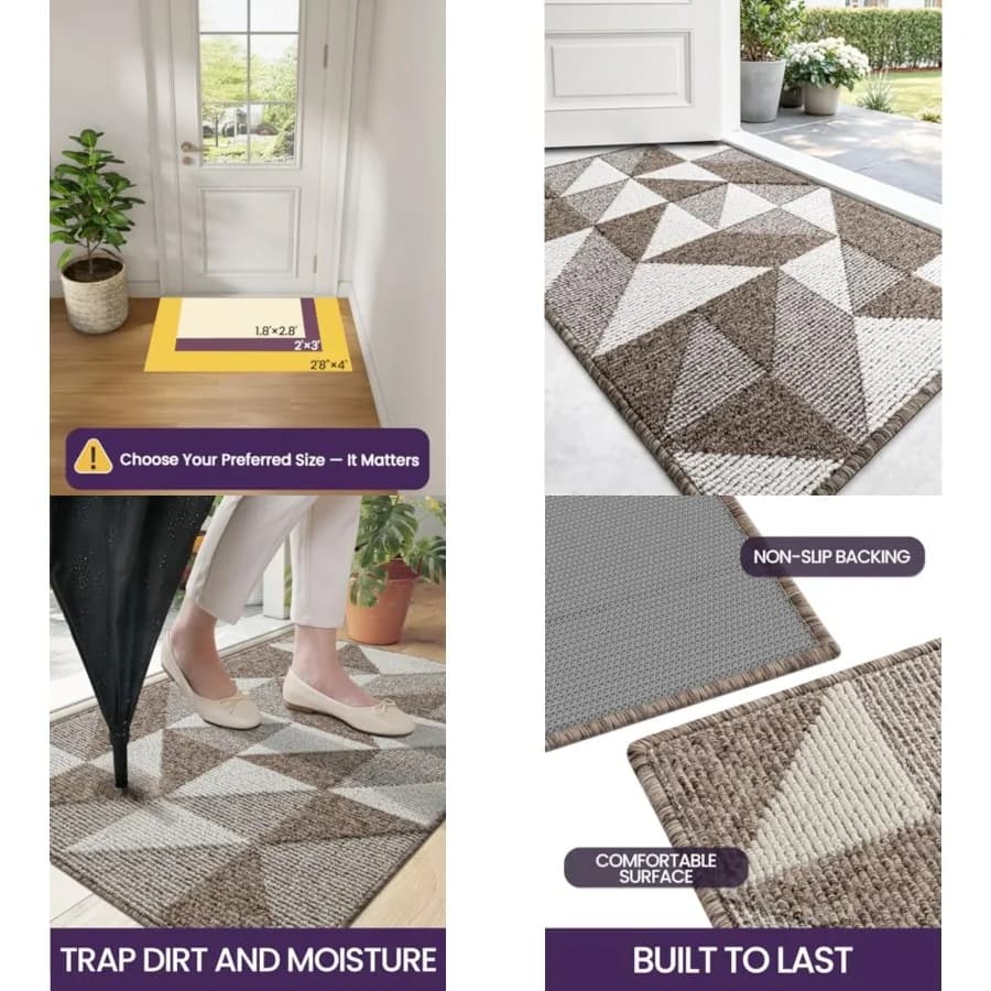 Tappetini per Porta d'Ingresso, 2x3 Antiscivolo Lavabili a Basso Profilo, Assorbenti e Resistenti allo Sporco, Tappeto d'Ingresso per Pavimento Interno