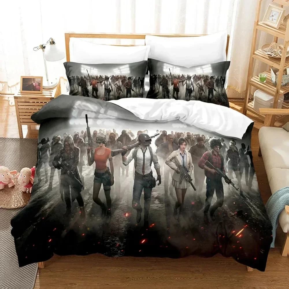 Set Letto Stampato 3D PUBG Battlegrounds, Copripiumino, Federe, Set Biancheria da Letto, Lenzuola, Coperta, Misure Full Queen King