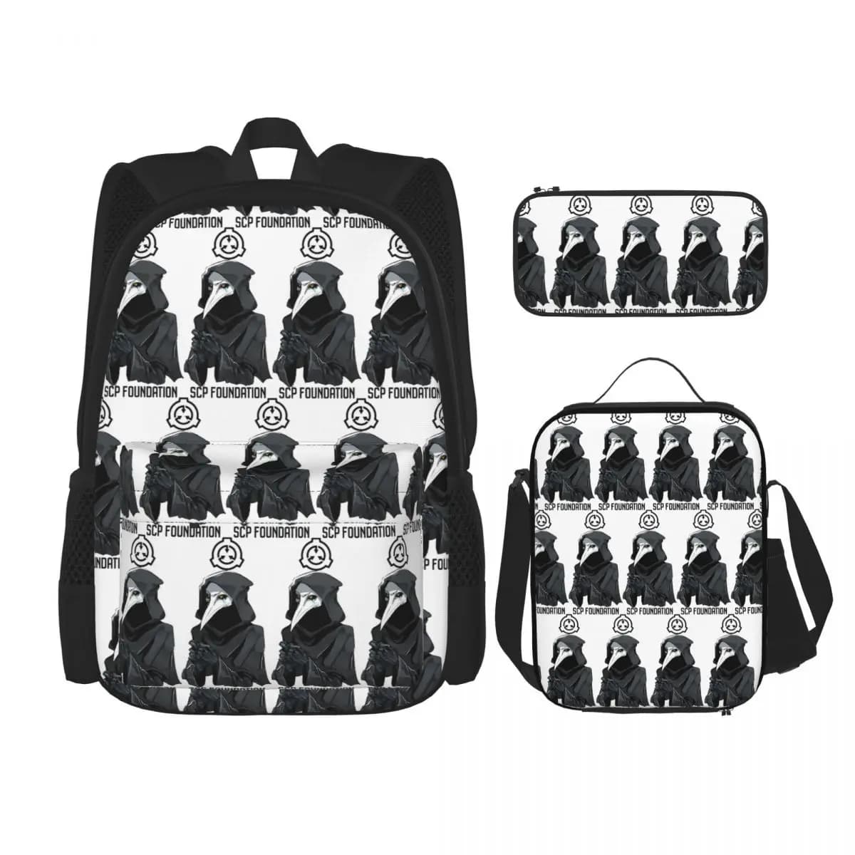 SCP 049 Backpacks Boys Girls Bookbag School Bags Rucksack Lunch Bag Pen Bag Three-Piece Set