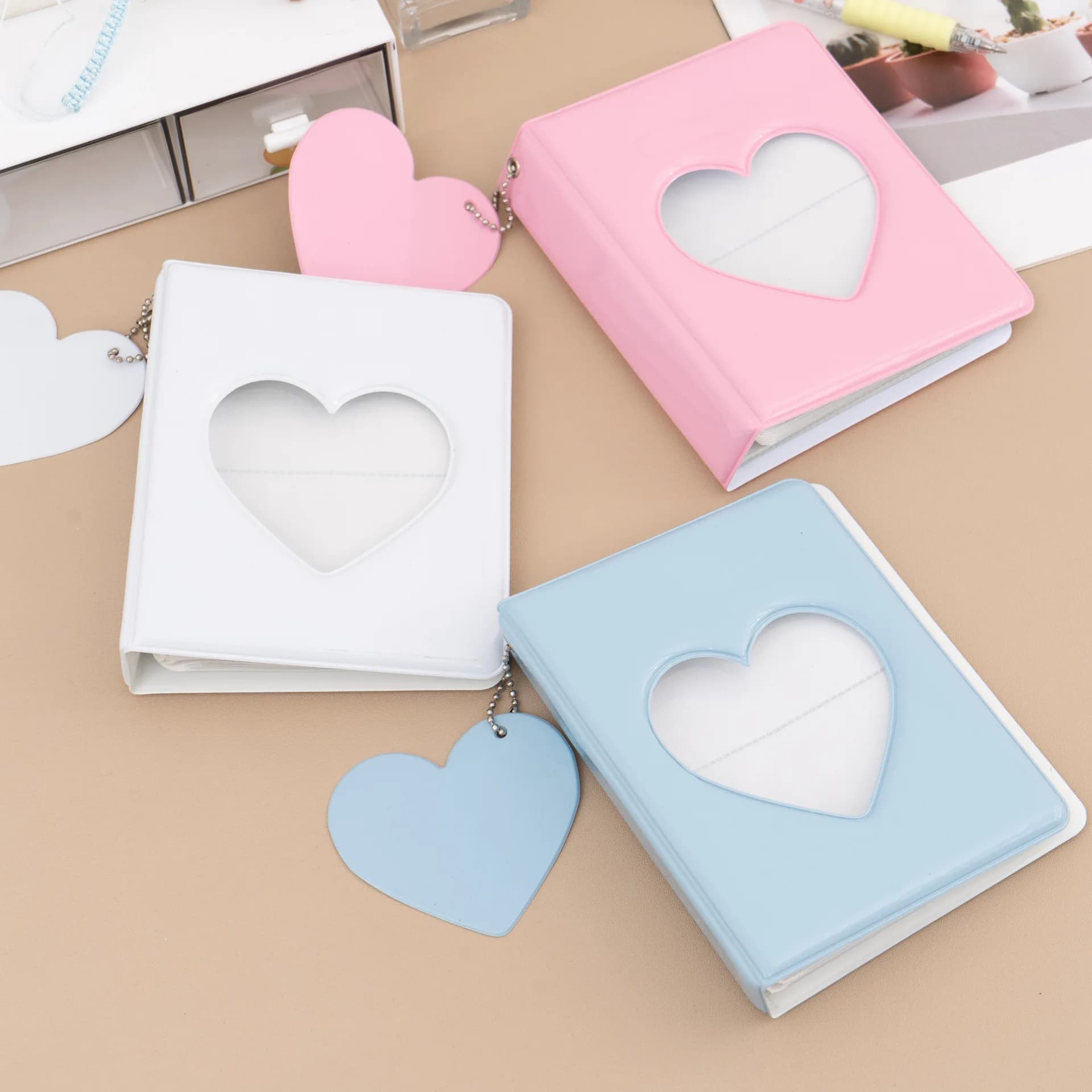 1 pezzo 3 pollici portafoto cuore amore Album fotografico vuoto 32 tasche raccoglitore di carte Mini Idol Pictures Storage Case