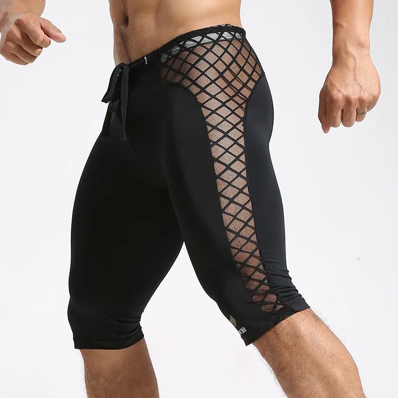 Pantaloni da notte in seta di ghiaccio Custodia per pene trasparente ultrasottile Pigiama da uomo Pantaloni per scolpire il corpo Leggings Indumenti da notte maschili sexy