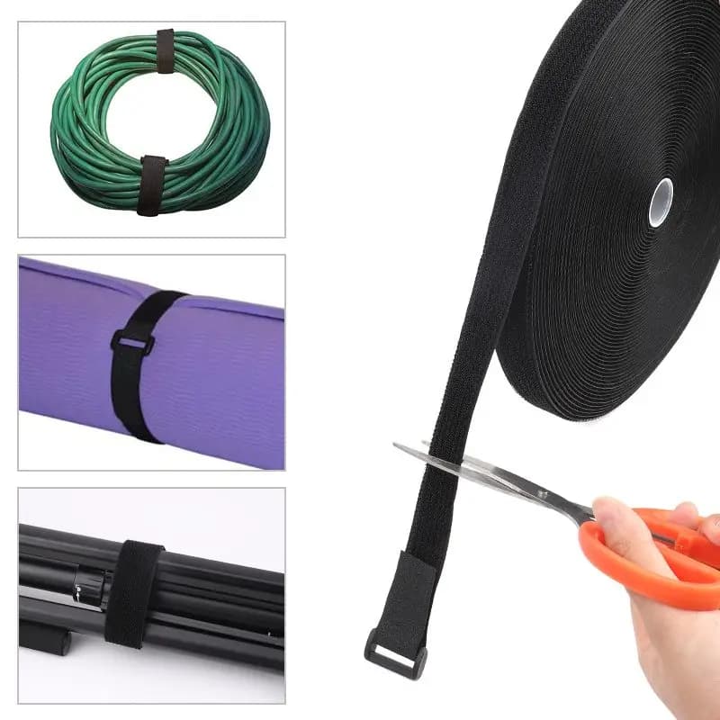 Nastro autoadesivo con gancio e anello da 5 m, strisce velcro riutilizzabili per la gestione dei cavi da scrivania, organizer per cavi, computer, ufficio domestico