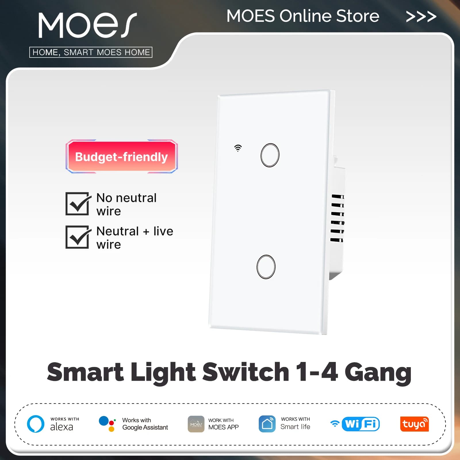 Tuya WiFi Smart Light Switch Touch Control in vetro Ignifugo Nessun cavo neutro richiesto Il telecomando funziona con Alexa Google Home