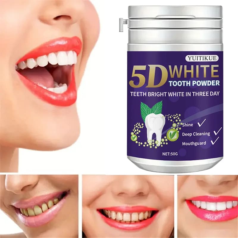 YUITIKUE 5DWHITE Teeth powder, Bright white teeth in 3 days, Deep cleansing and mouthguards, Fresh breath, 50 g