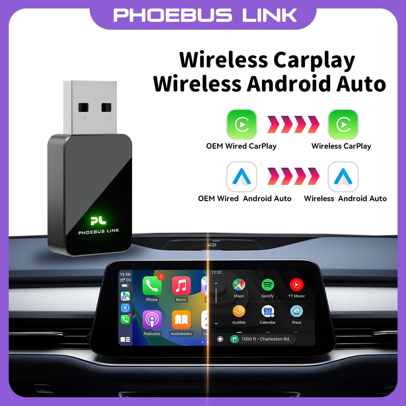 New Wireless CarPlay Android Auto USB Adapter Dongle Smart Mini Box Plug And Play Universal For VW Fiat Hyundai Toyota Renault