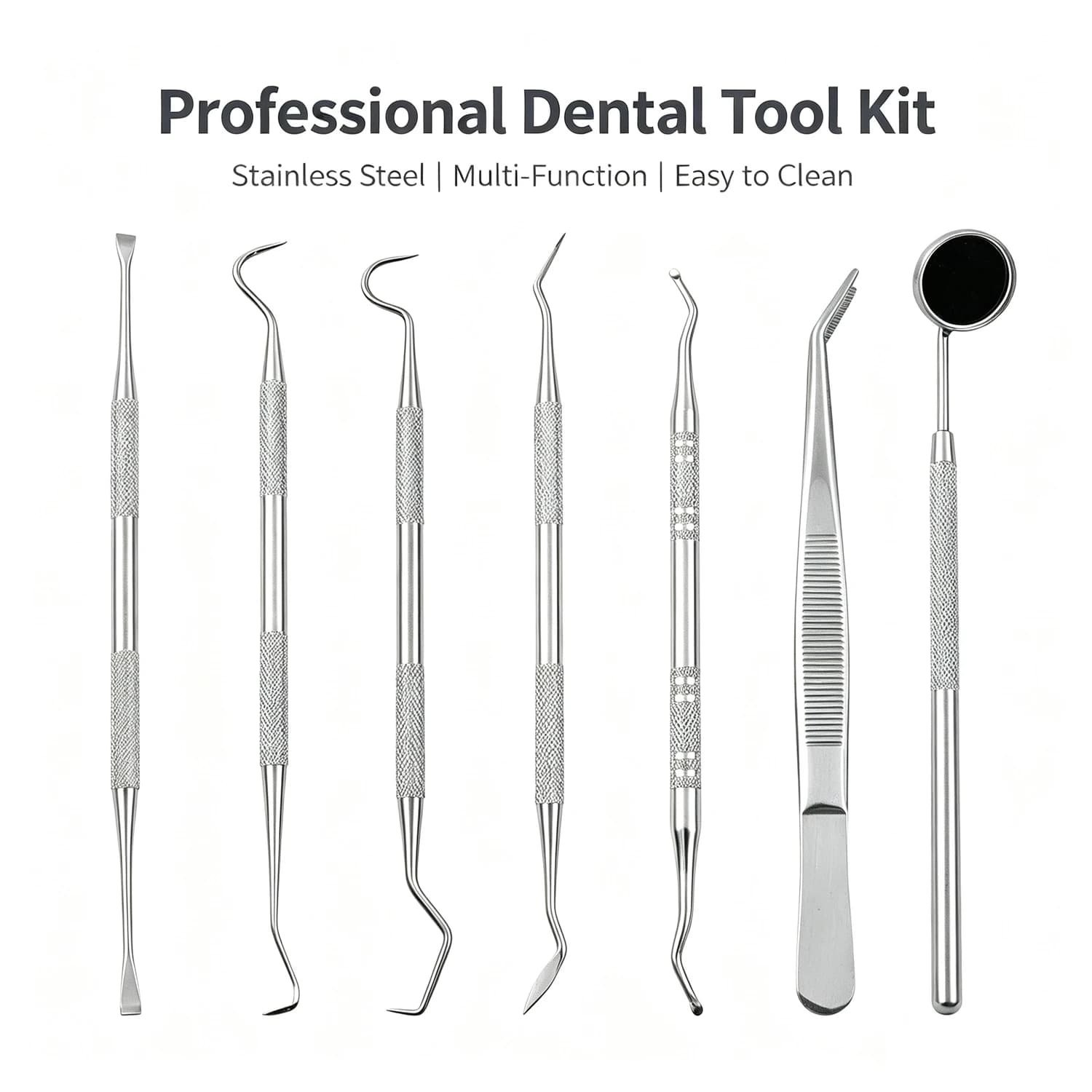 1pc Teeth Cleaning Dental Tools Clean Scraper Mouth Mirror Tweezers Probe Probe Hook Double Heads Professional Stainless Steel