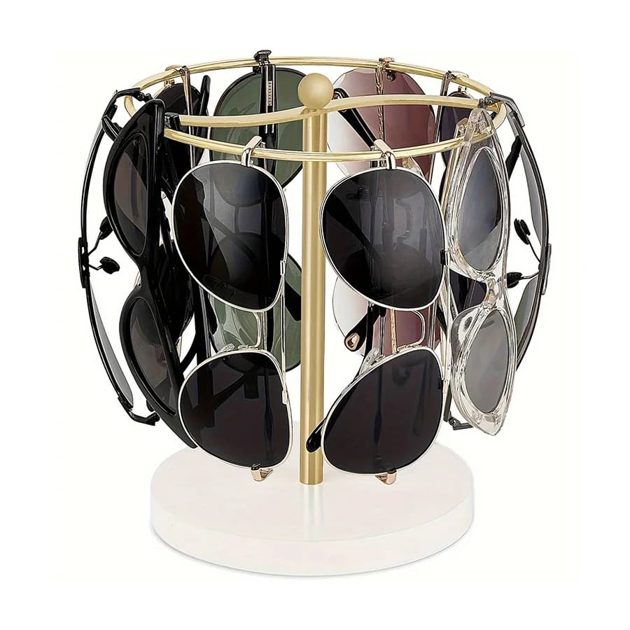 Elegant Sunglasses Storage Stand with Wooden Bottom - Metal Glasses Stand, Can Hold 12 pairs of glasses - Glasses Display Stand