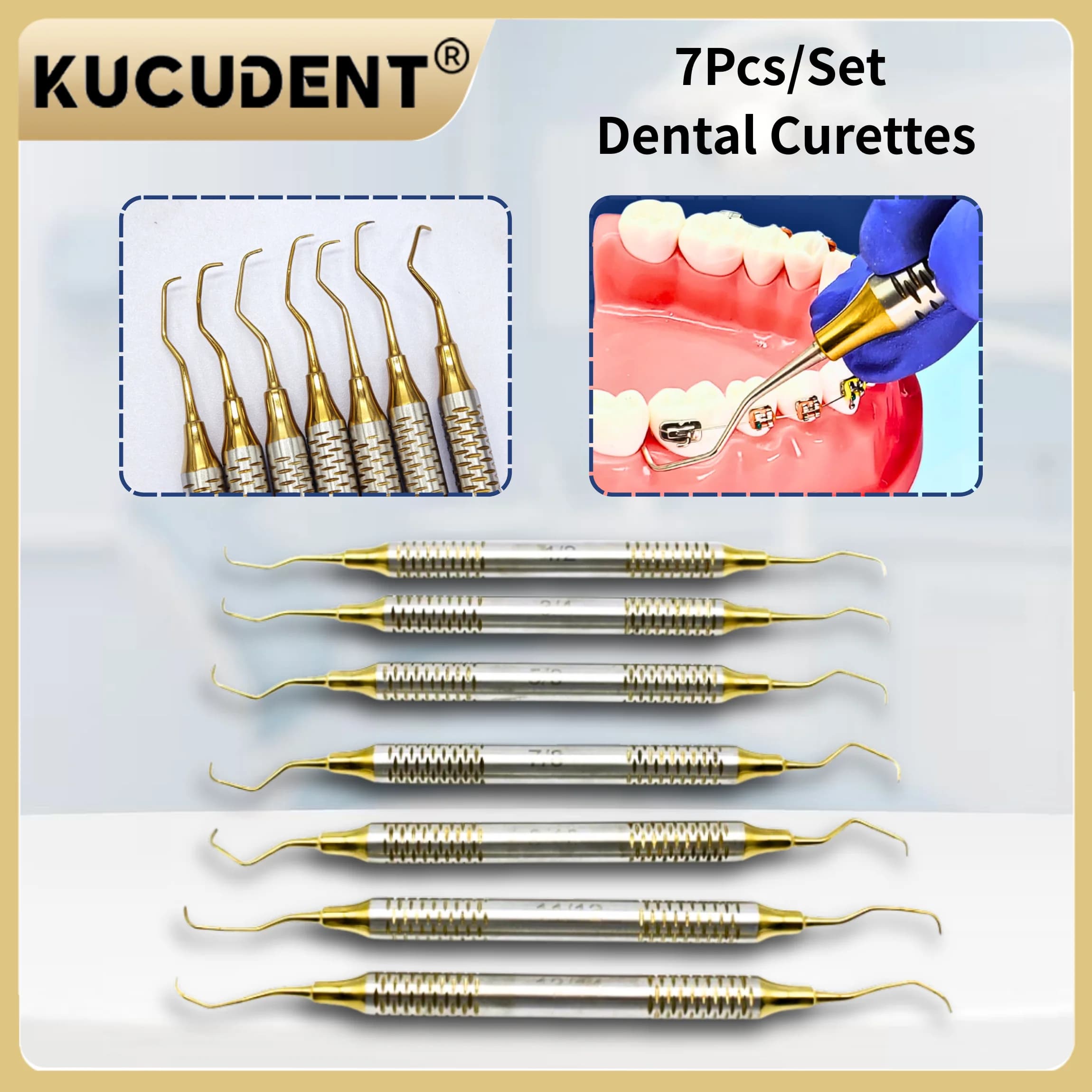 Set of 7-piece dental periodontal carettes/sets - Nice bone scalers and pear carettes for cleaning and whitening professional teeth