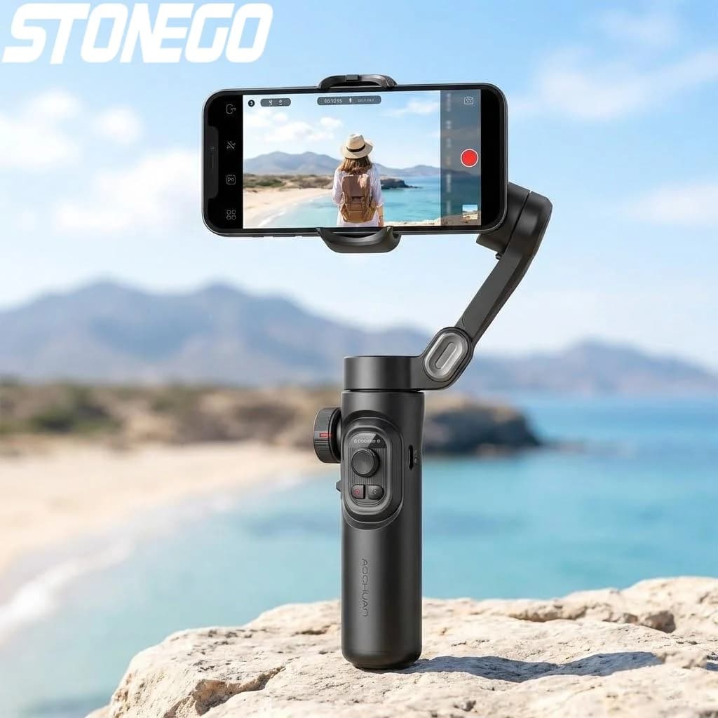 Stabilizzatore Gimbal a 3 Assi per Cellulari, Bastone Selfie Anti-Vibrazione con Tracciamento del Viso Umano per Riprese Video Fluide