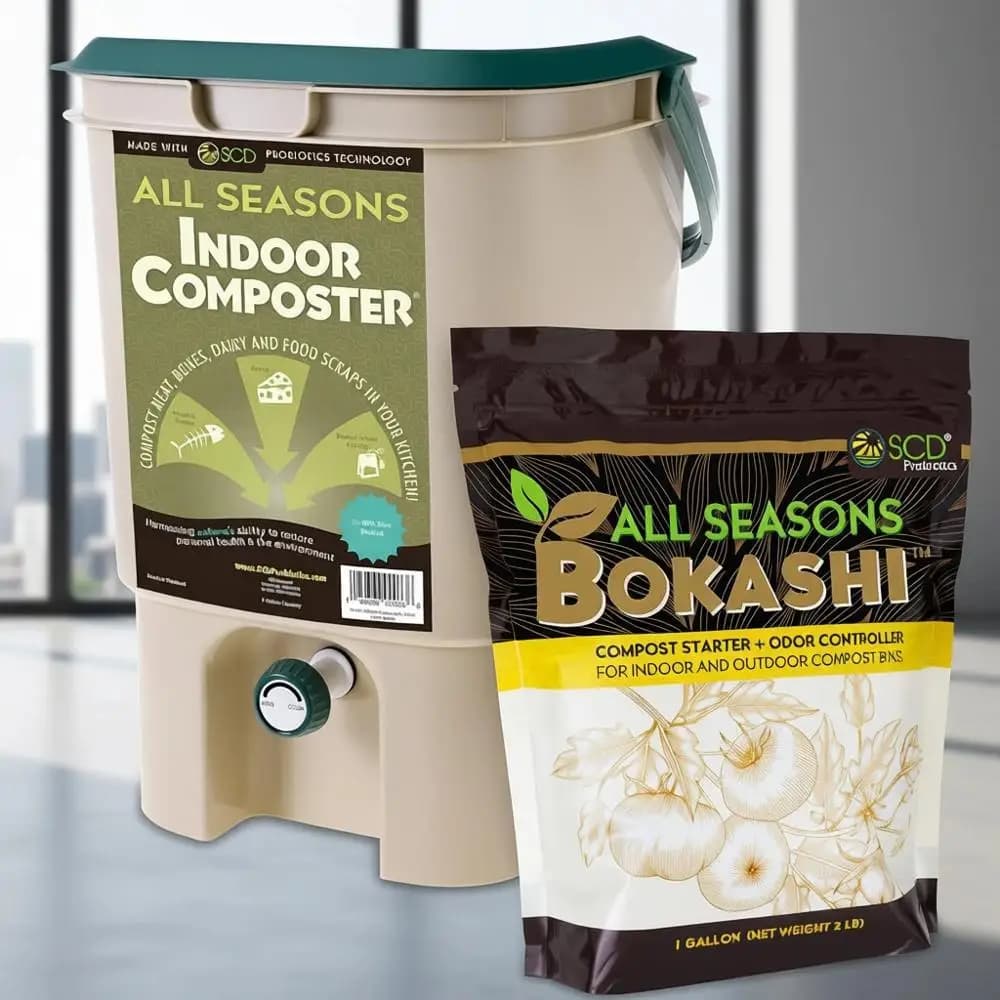 Compostiera da Interno da 5 Galloni con Coperchio, Rubinetto e Kit di Avvio Bokashi da 1 Gallone