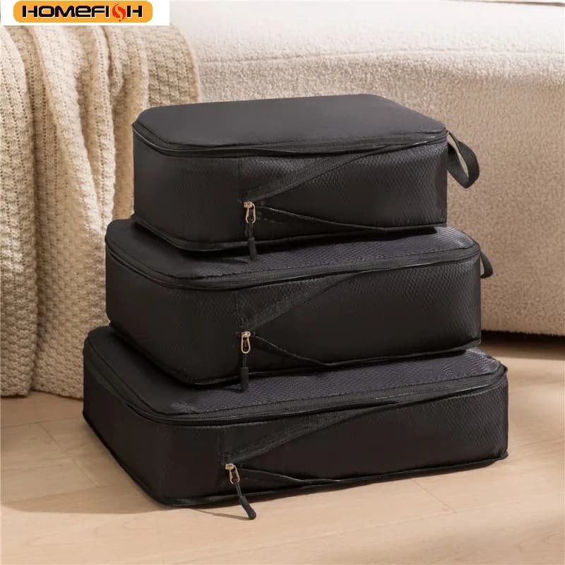 HOMEFISH Set di 3 Borse da Viaggio Comprimibili Multifunzione, Impermeabili, Organizer Portatile per Valigie