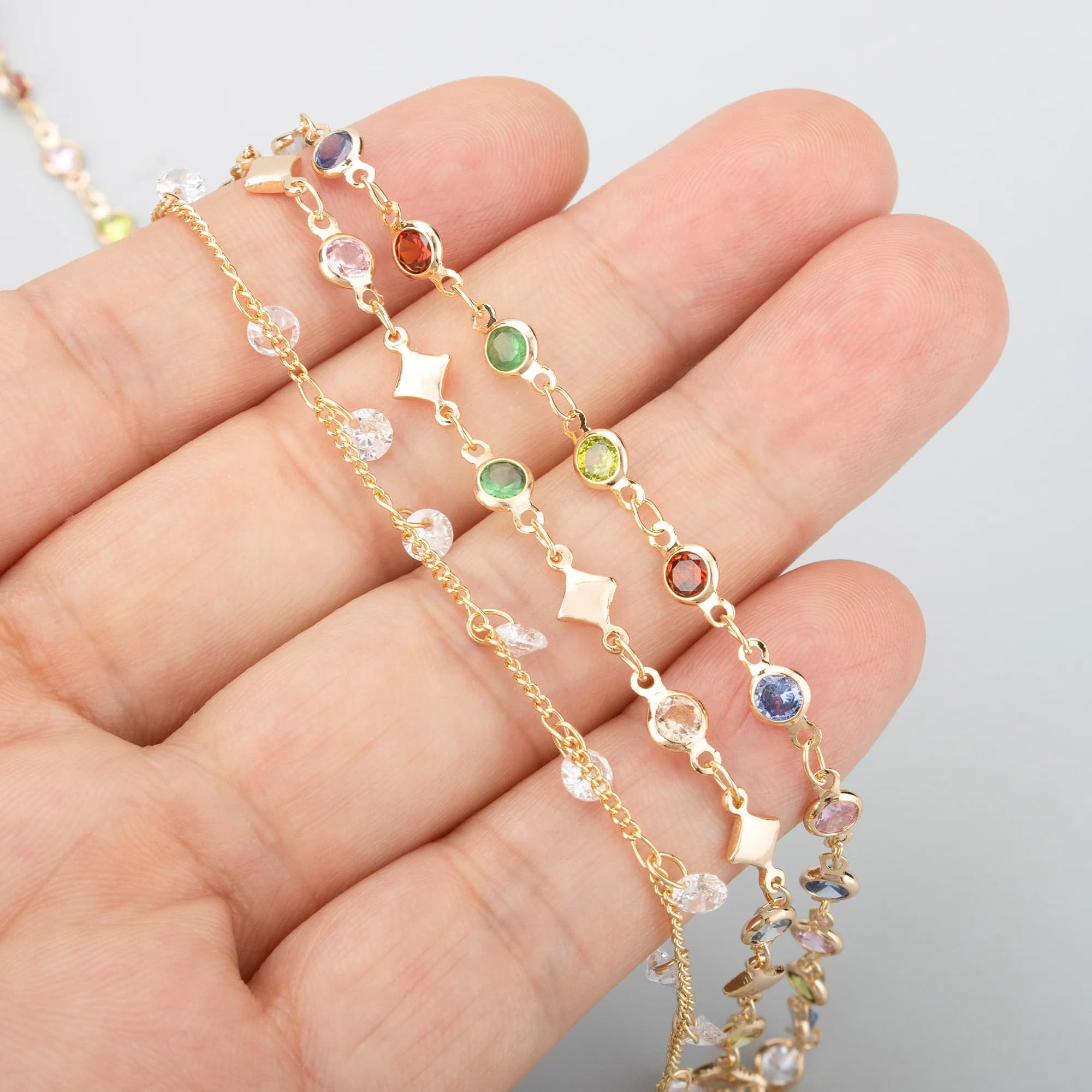GUFEATHER,50 cm/lotto,C457,Catena fatta a mano,Rame placcato oro 18k,Zirconi,Ciondoli,Accessori di gioielli,Produzione di collane con bracciale fai da te