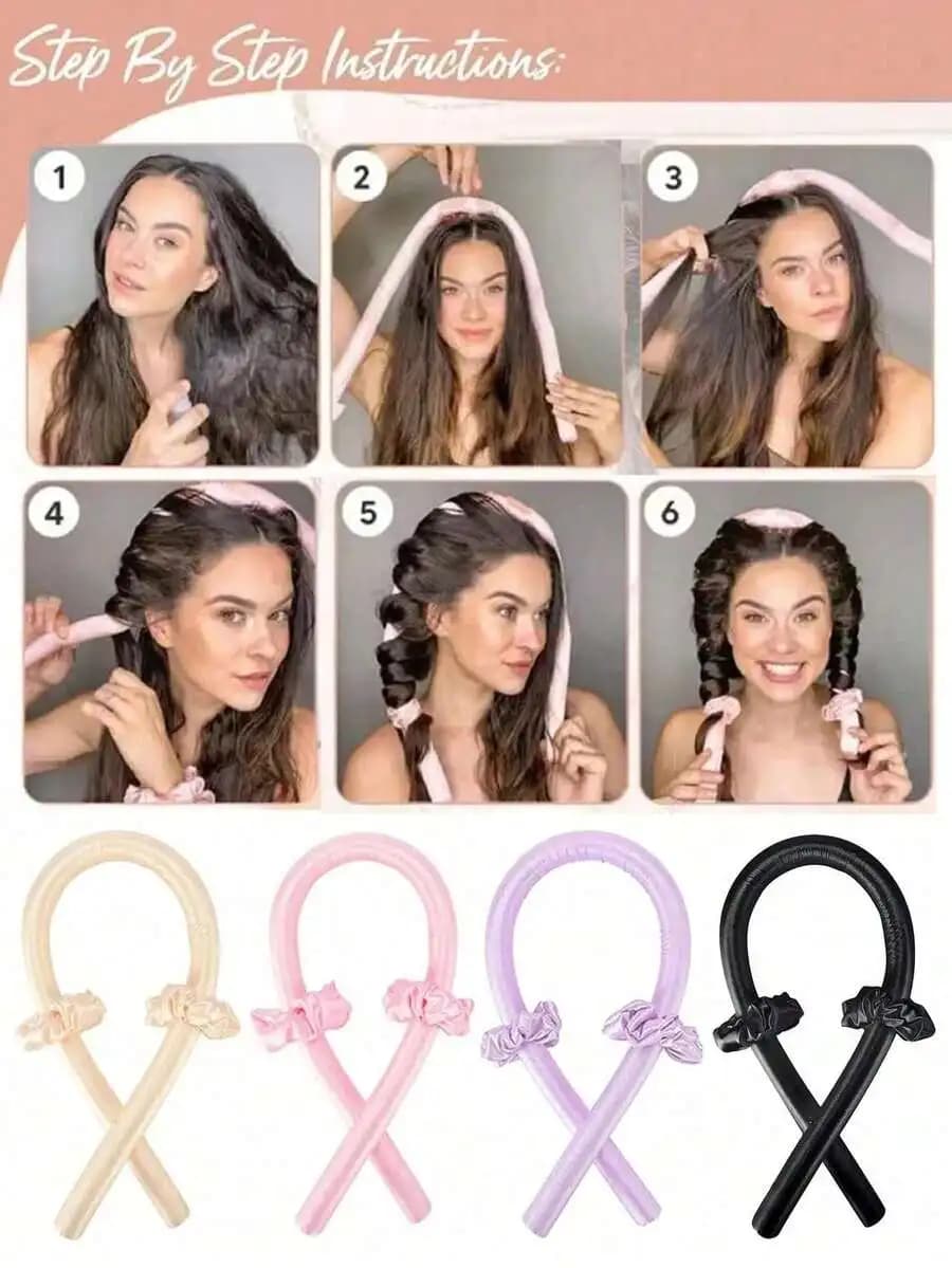 Kit per arricciare i capelli senza calore in 3 pezzi: fascia per capelli in seta e rulli in schiuma delicata per riccioli morbidi senza sforzo, capelli lunghi, tutti i tipi