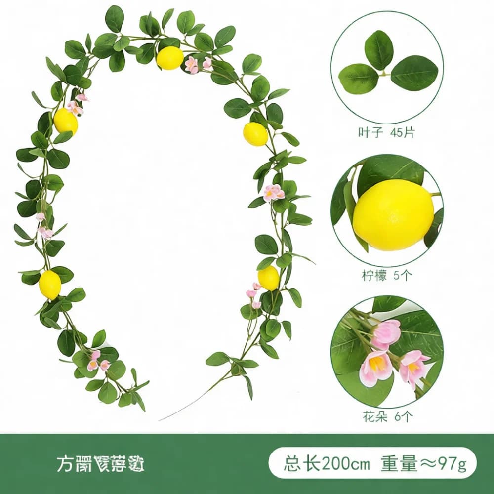 Simulation Lemon Rattan Artificial Fruit Vine Decorative Greenery Plant Home Garden Spring Festival Indoor Wall Ornament