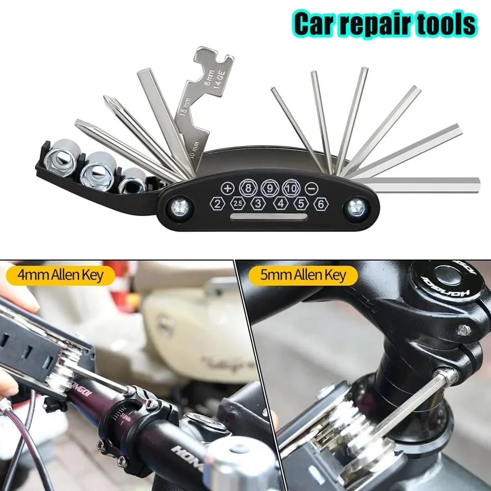 16 In 1 Multifunction Mountain Bike Repair Tool Kit Portable Folding Bicycle Maintenance Tools Emergency Tool Set Road Cycling