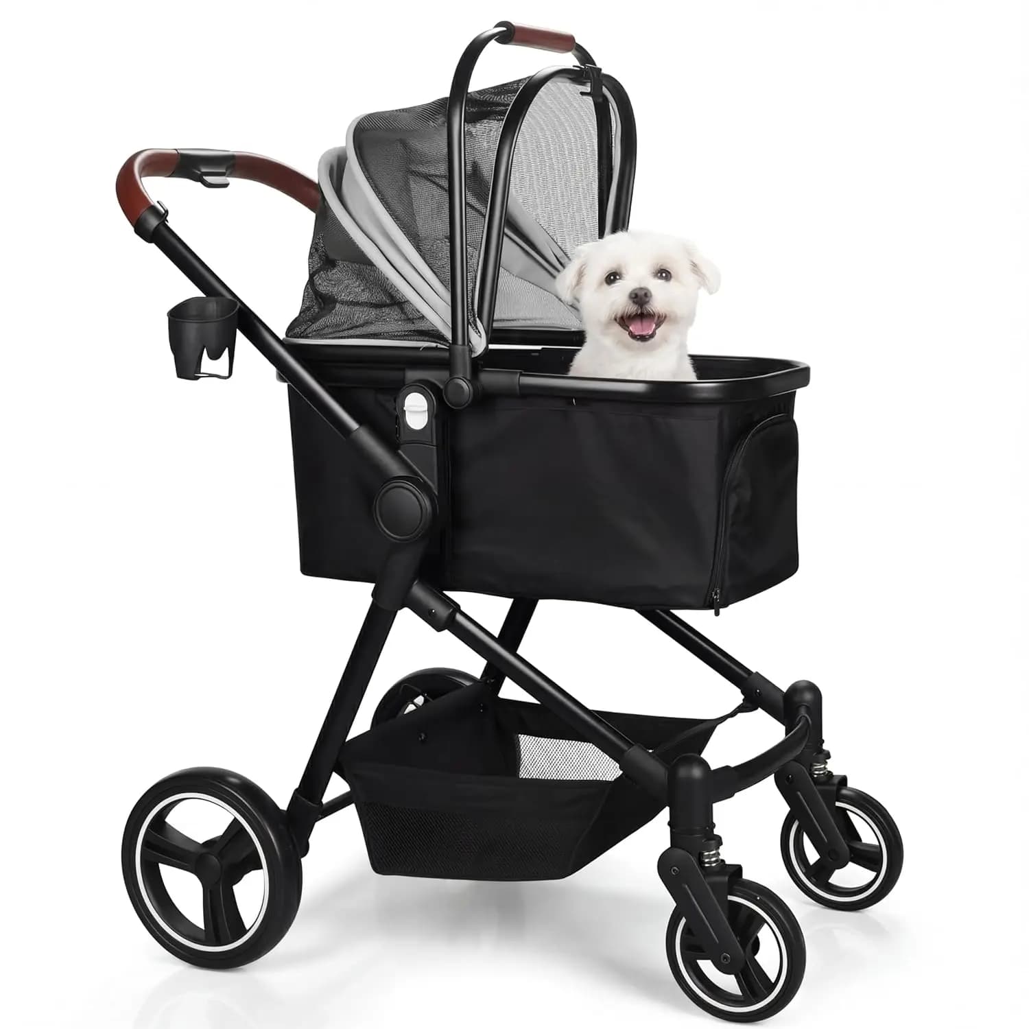 Passeggino Pieghevole 3-in-1 per Cani e Gatti fino a 22 kg, Trasportino Staccabile, Facile da Piegare, Ruote per Tutti i Terreni