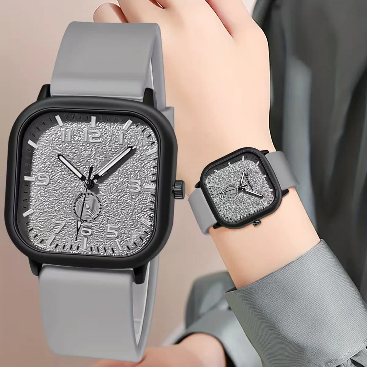 Unisex sports wristwatch with silicone strap, 4 styles, square quartz watch, for men, woman, students, casual clothing