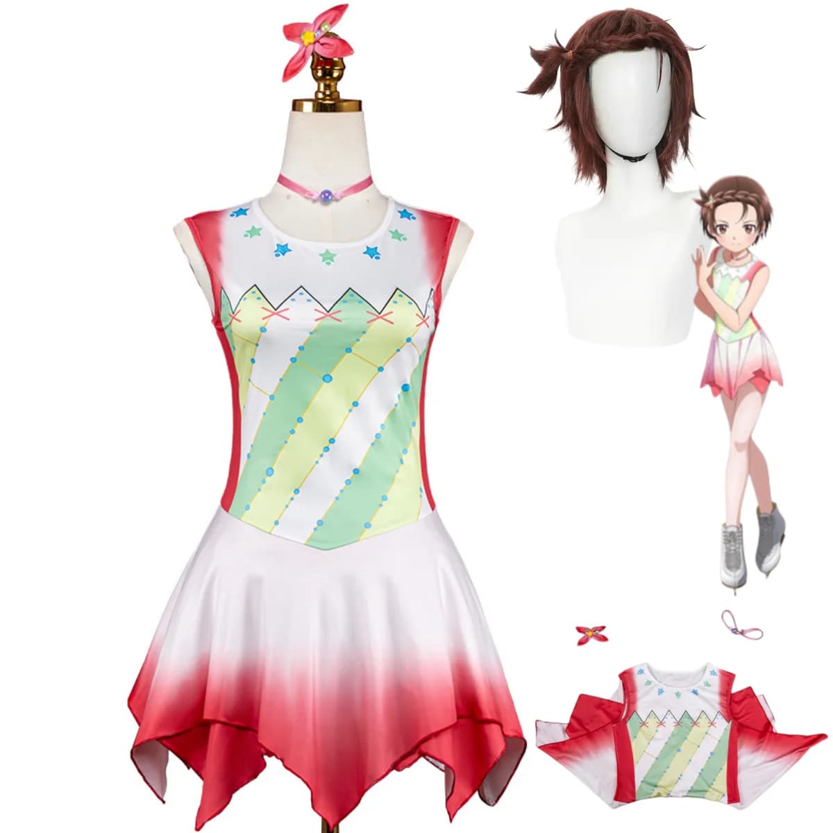 Costume Cosplay Anime Medalisuto Inori, Gonna per Pattinaggio Artistico, Abito Medarisuto, Completo da Pattinaggio, Parrucca, Costume da Donna Carino per Mascherata