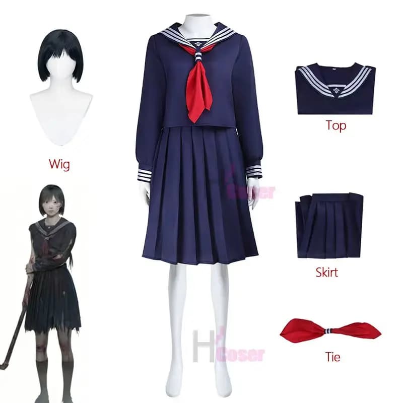 Game Hinako Shimizu Cosplay Costume Women Silent Navy Uniforms School Wig Hill Hallowen Party Role Game Top Gonna Cravatta Socks Set