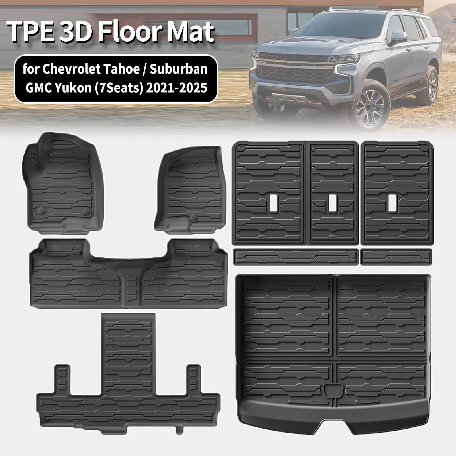 for Chevrolet Tahoe / Suburban / GMC Yukon 7Seats 2021-2025 TPE Car Floor Mats Waterproof Non-Slip Easy Clean Accessories