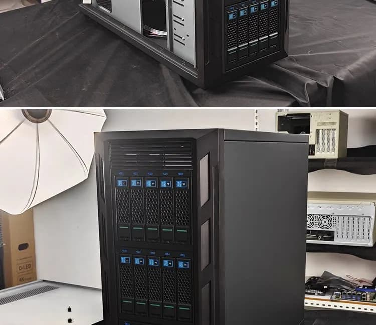 EATX Dual‑socket Tower PC Case,15 Hot‑Swap HDD Slots, Multi‑Optical‑drive Bays NAS Storage Desktop Chassis