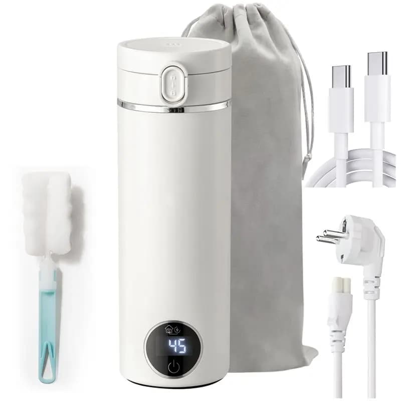 ABUD-Mini Bollitore da Viaggio Portatile 500Ml, Riscaldatore d'Acqua Elettrico USB-C, Riscaldamento Rapido 300W, 37-100°C ° Controllo della temperatura con spina EU
