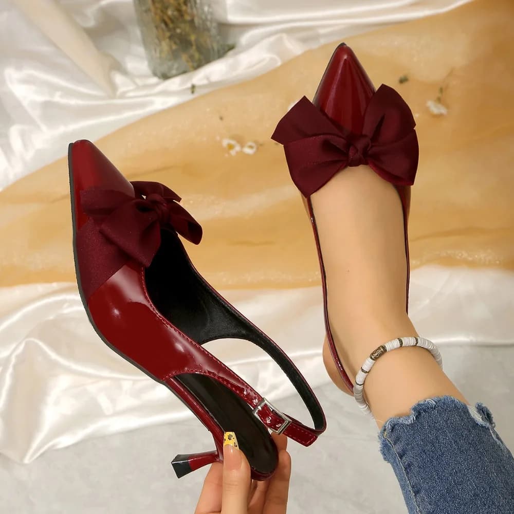 New Bow Wrapped Stiletto Sandals Women's Fashion Pointed Toe Shallow Mouth Slip Foot Anti-Slip Wear-Resistant High Heels Pumps
