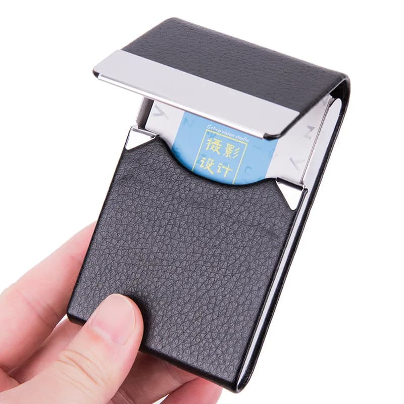 Porta biglietti da visita da 1 PC Porta carte da uomo sottile in pelle PU con tasca in metallo con porta biglietti da visita nero chiuso magnetico
