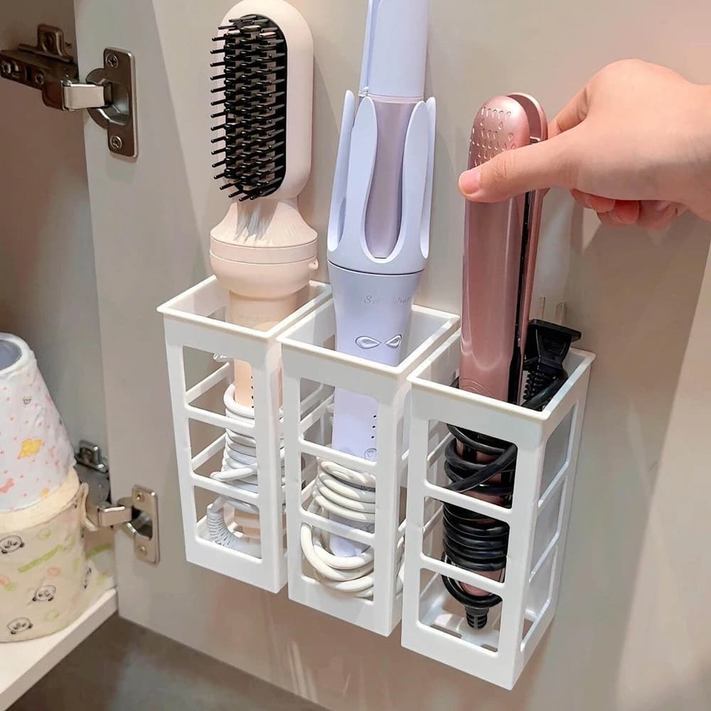 Wall Mounted Bathroom Hair Dryer Holder Storage Hanging Rack Curling Iron Plastic Shelf Bathroom Organizer Storage Rack