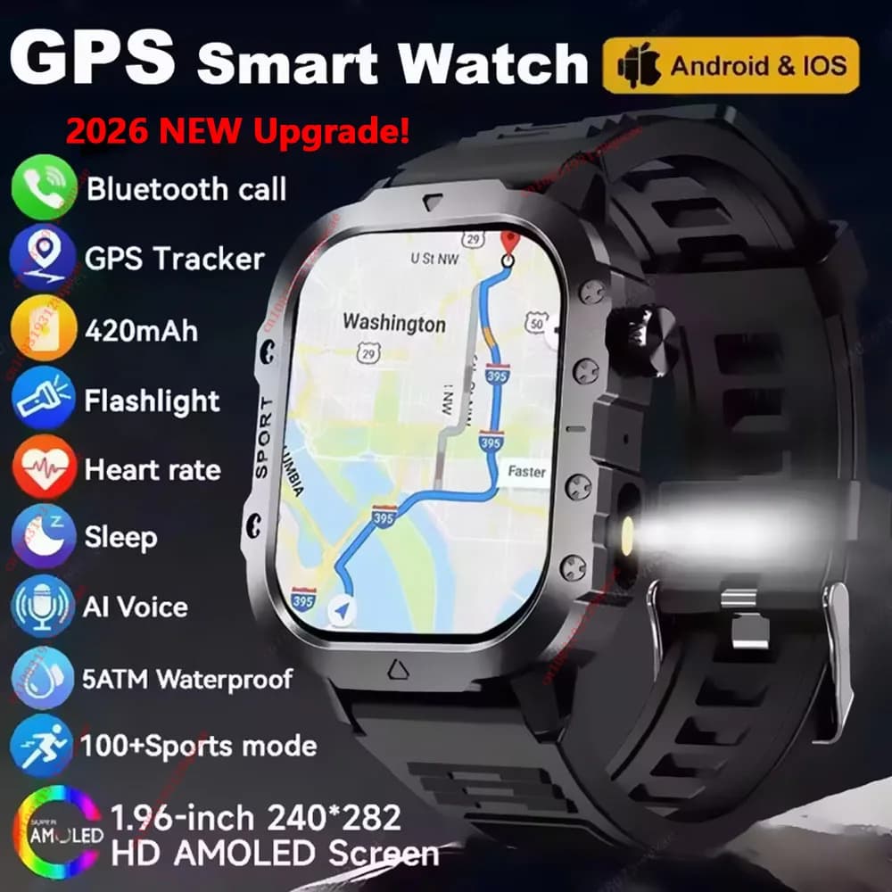 New Smartwatch 2026 for Men and Women, Military Sport Watch with GPS, Cardiaca and Sleep Frequency Monitoring, Waterproof, Compatible with iOS and Android