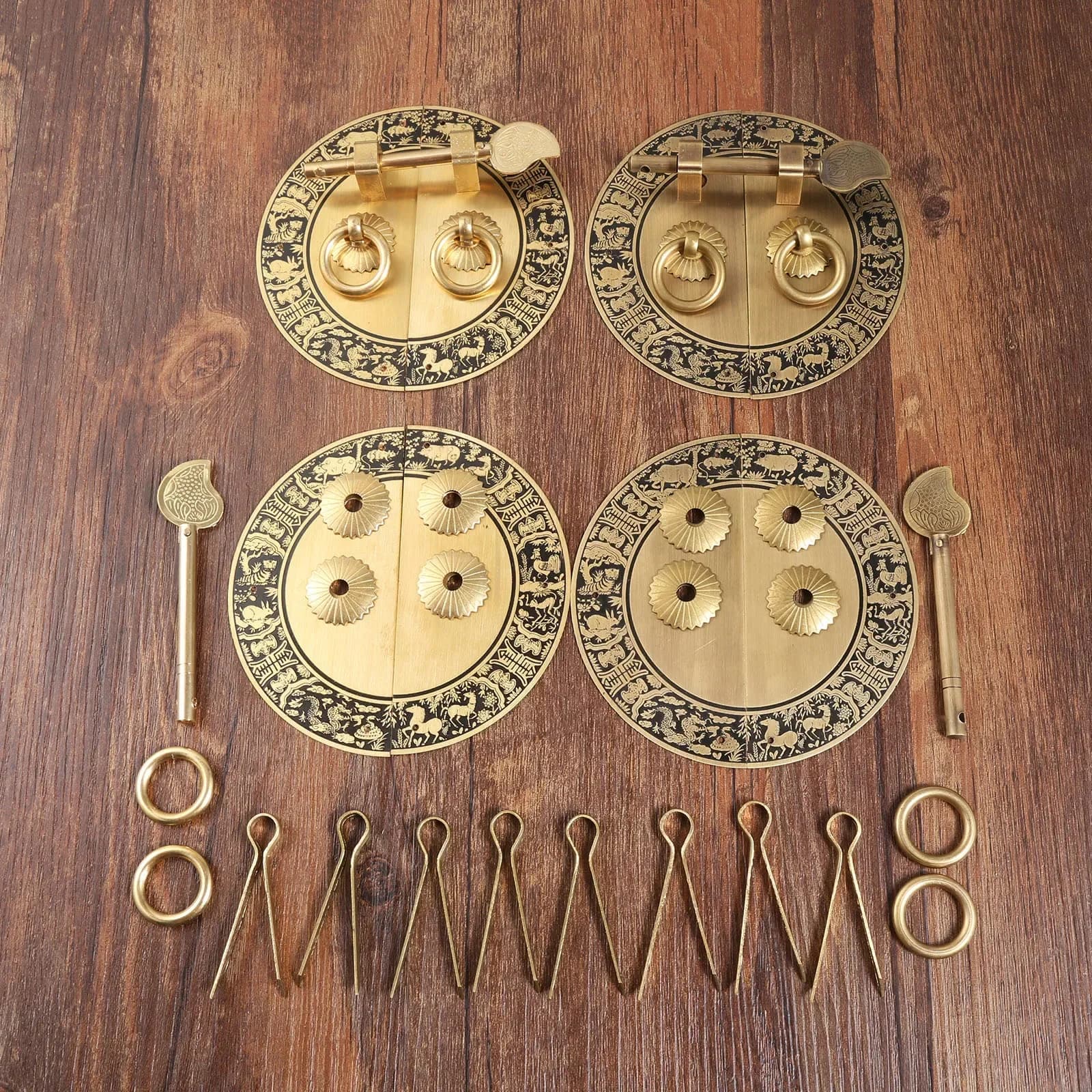 Ferramenta per mobili antichi cinesi Manopole rotonde in ottone vintage con maniglia per porta dell'armadio Scatola di legno Serratura rotonda in rame