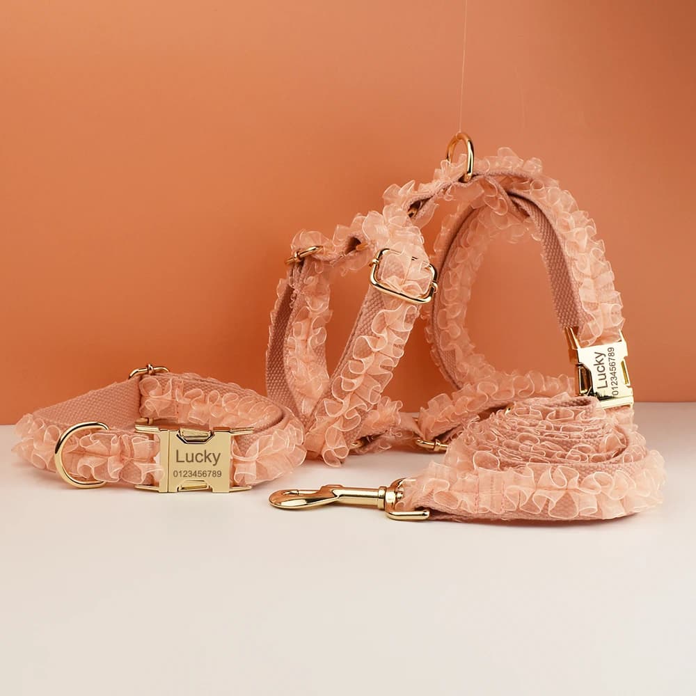 Collare per cani in pizzo personalizzato con incisione, pettorina nuziale per animali domestici, accessori di lusso per cani, targhetta in pizzo 03