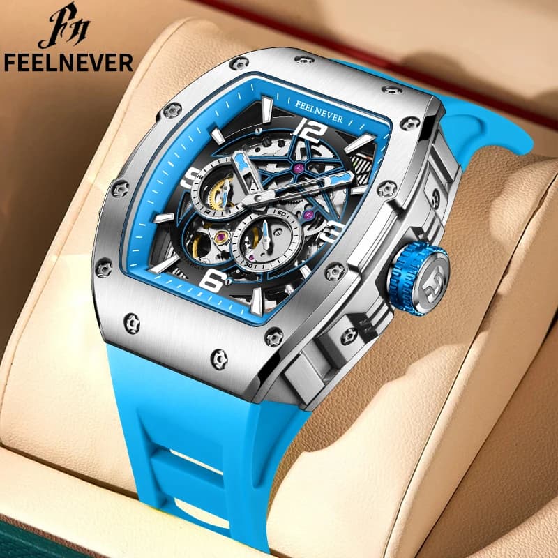 LIGE Brand FeelNever Top Mechanical Watch Skeleton Silicone Fashion Automatic Men's Watches Casual Waterproof Self Winding Clock