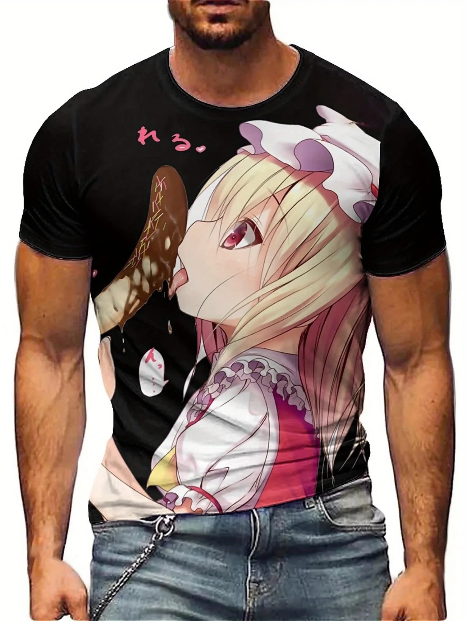 T-shirt grafica anime 3D da uomo - Poliestere morbido, manica corta, girocollo, maglietta estiva casual