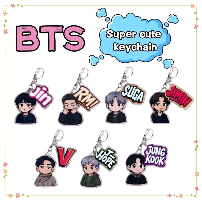 BTS JIN SUGA JIMIN RM Creative Personality High Color Value Book Student Bag Pendant Decoration Animation Cartoon Cute Keychain