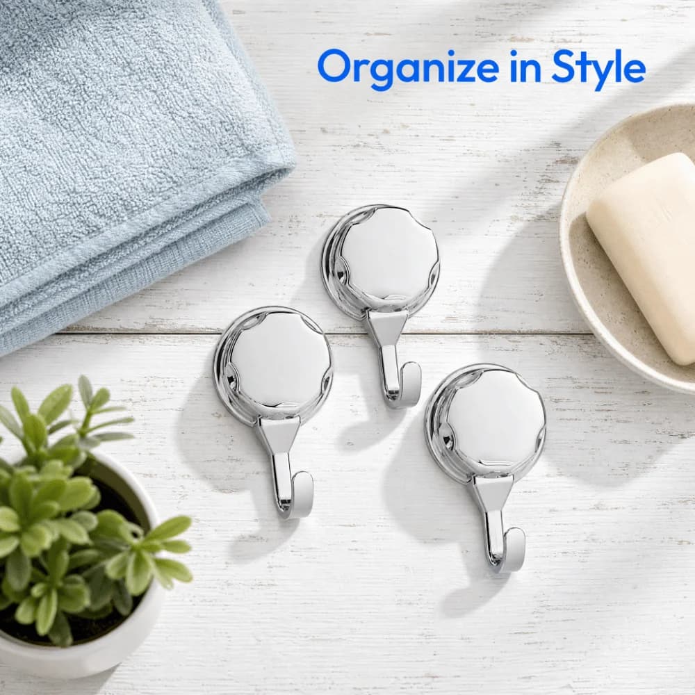 3 PCS Versatile ABS Suction Cup Hook Silver Durable Towel Hook Easy Install Space Saving Robe Hook Bathroom Kitchen Bedroom