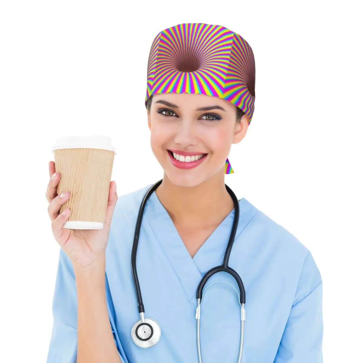 Grid Wormhole Geometric 3D Vortex Illusion Scrub Hat Doctor Working Surgical Cap Men Women Adjustable Nursing Caps for Dentist
