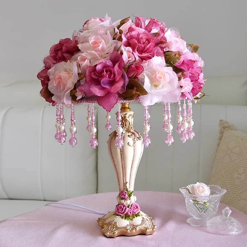 Moderne lampade da tavolo a fiori rosa per camera da letto lampada da comodino per ragazze Princess Room Night Stand Light Fixtures Living Room Decor