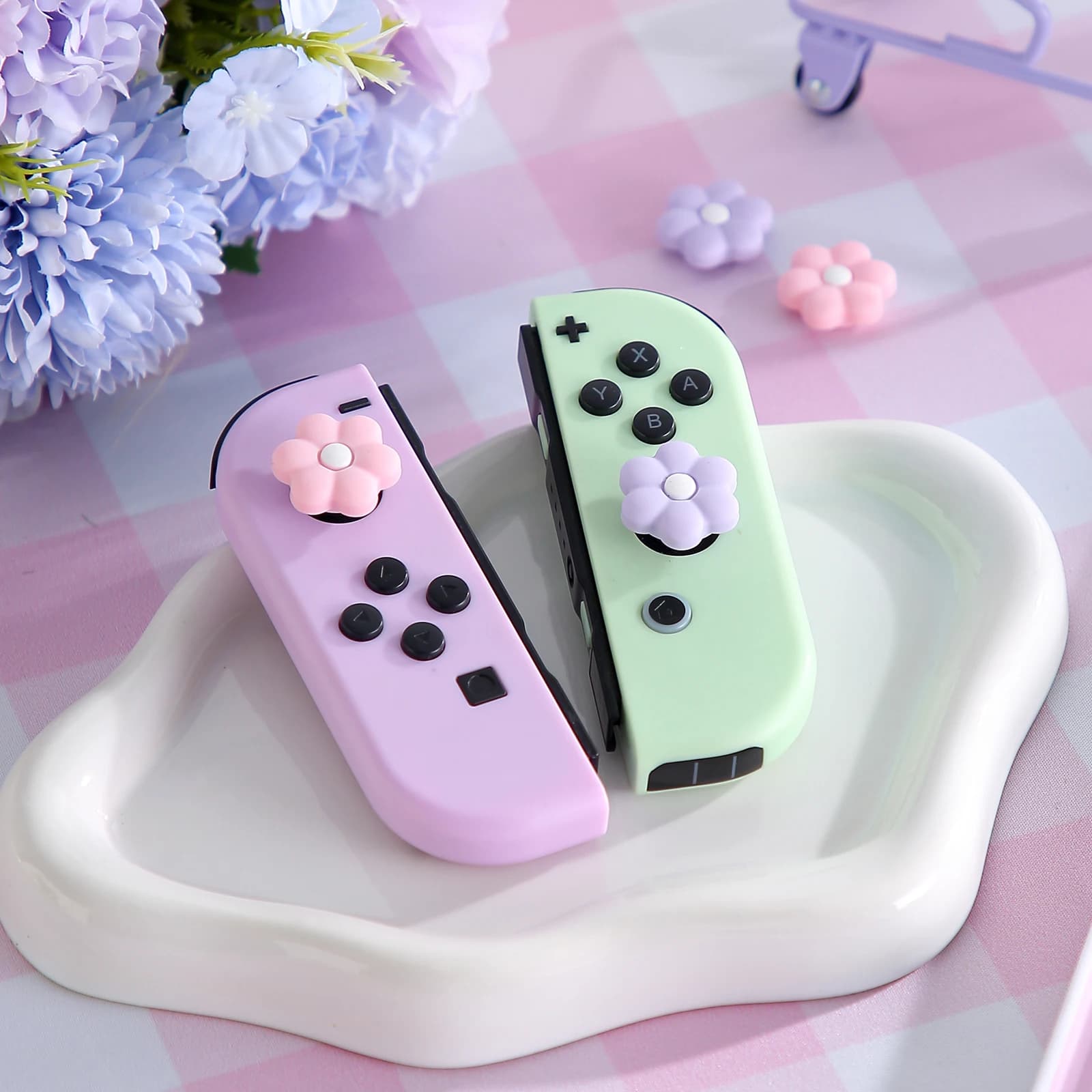 4pcs Thumb Grips Joystick Caps Daisy Flower Cozy Soft Silicone Covers Button For Nintendo Switch Oled Switch Lite Controller